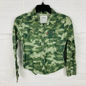 LEVIS camo camouflage button up collar cotton shirt size girls large